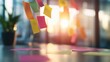 © MAY - A group of professionals using sticky notes and charts to visualize project workflow and dependencies.