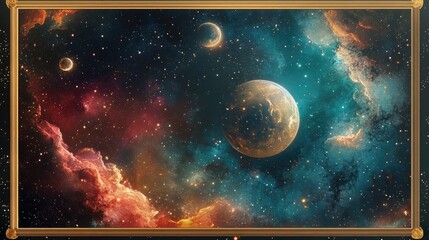 Wall Mural - Magical Celestial Interstellar Illustration in a Framed Design