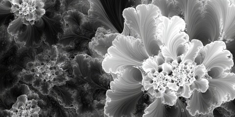 Poster - Abstract fractal flowers in marble design Graphic element featuring a black and white background for creative use