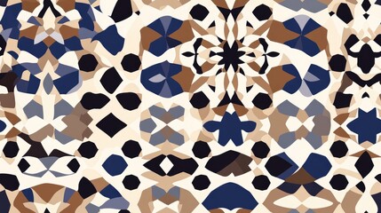 Canvas Print - Seamless geometric raster pattern featuring shades of brown blue and beige in an oriental style