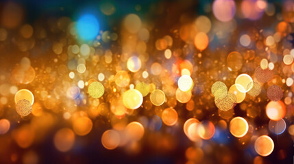 Blur bookeh gold lights or flashes on a colorful color background