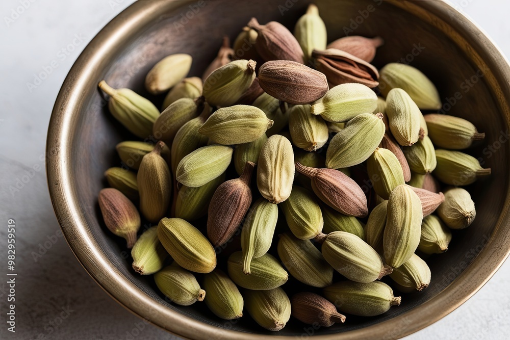 Vintage Bowl of Cardamom Pods Showcasing Nature's Exotic Spice Stock ...