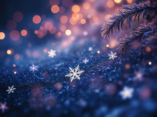 Wall Mural - Digital illustration of snowflakes background at outdoor Christmas night.