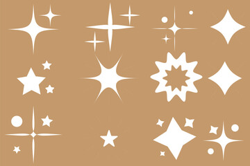 Wall Mural - Hand drawn gold star sparkle shine of doodle set. Yellow star shine twinkle glow, spark glitter, magic party light vector illustration. Hand drawn sketch doodle style line sparkle elements