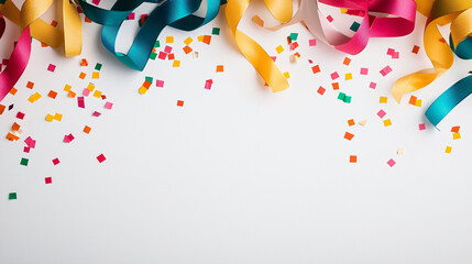 Colorful ribbons and confetti create festive atmosphere, perfect for celebrations and parties. vibrant colors add joy and excitement to any occasion