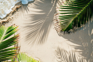 Wall Mural - A beach scene with palm trees and a white foam line