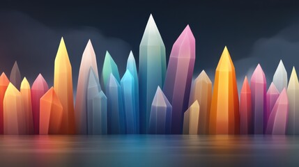 Sticker - A colorful cityscape with a dark background and water, AI