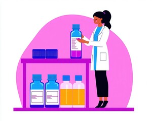 Pharmacist preparing sterile liquid medications, isolated clinical background, flat design illustration