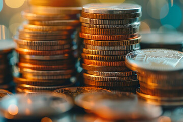 Poster - A stack of coins with a shiny, metallic appearance