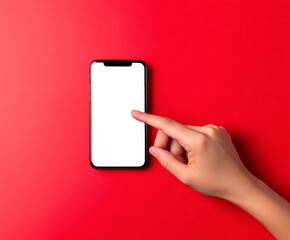 A hand is pointing at a phone with a white screen