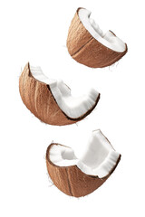 Wall Mural - Falling coconut, isolated on white background, full depth of field, clipping path