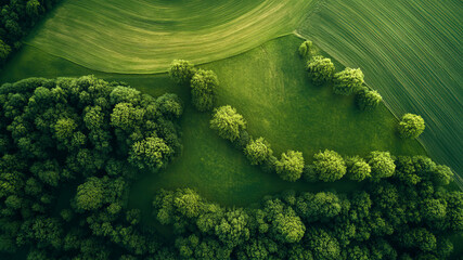 Canvas Print - panoramic view of a green landscape, aerial view of a green landscape, green ecology landscape with trees