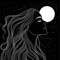 Beautiful woman with moon in the night sky