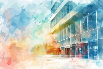 Wall Mural - A colorful building with a blue sky in the background