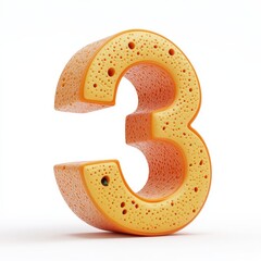 3D number 3 with orange texture realistic modern design, soft lighting, white background.