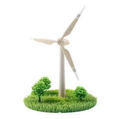 Wind turbine on the grass isolated on transparent  background.