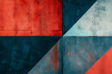Poster - A wall with a red, blue and white design