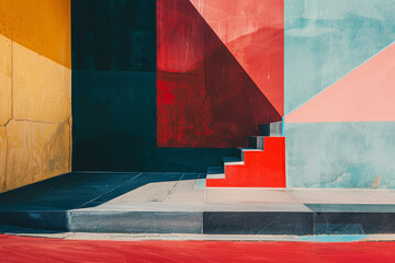 Poster - A colorful wall with a staircase in the middle