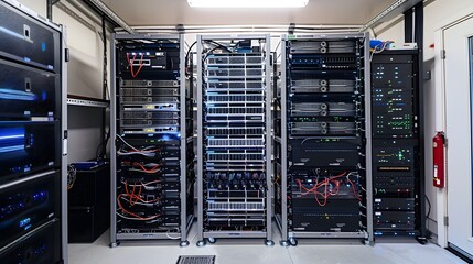 Poster - A high-tech server room filled with powerful data racks and intricate wiring, showcasing a modern approach to data management.