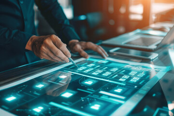 Poster - A man is using a tablet to draw on a screen
