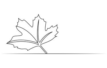 Maple leaf One line drawing isolated on white background, Autumn Maple Leaf, Canada Day Continuous Line Drawing with Editable Stroke and Color Elements, Virginia Creeper Maple Leaf Continuous Line