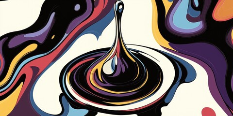 Wall Mural - Line art illustration depicting a close up of a multicolored water droplet with a black and white outline