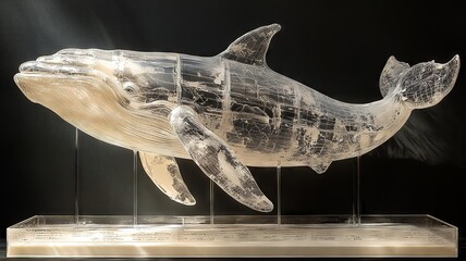 Glass Whale Sculpture on a Black Background