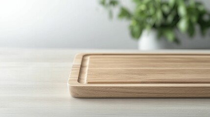 Poster - Close-up of a rustic wooden cutting board showcasing natural grain patterns, ideal for culinary presentations and kitchen decor, highlighting craftsmanship and organic textures.