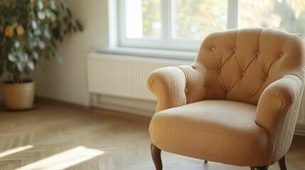 Wall Mural - Cozy Chair in a Warmly Decorated Room, Perfectly Capturing Comfort and Style in Interior Design Settings