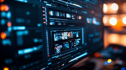 Poster - a detailed view of a computer display showing a complex video editing timeline with numerous clips a