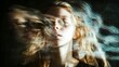 © Elmira - A young woman appears lost in thought, her features distorted by swirling effects suggesting hallucination and dizziness, creating a captivating visual experience