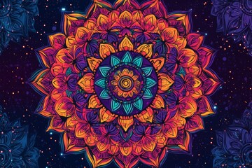 Vibrant Mandala Design with Cosmic Background