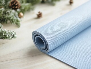 Canvas Print - Vibrant Blue Yoga Mat Laid Out on a Calm, Neutral Surface, Perfect for Meditation, Fitness, and Wellness Practices in Tranquil Environments