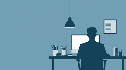Poster - Silhouette of a Person Working at a Desk
