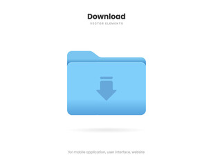 Leinwandbilder - 3d download icon button. Folder icon. Upload icon. Down arrow bottom side symbol. Click here button. Save cloud icon push button for UI UX, website, mobile application.