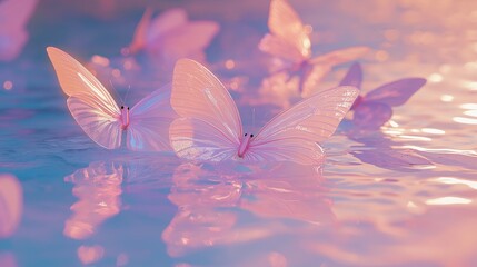 Poster - transparent pale pink butterflies