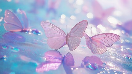 Poster - transparent pale pink butterflies