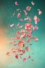 Poster - Elegant Falling Rose Petals on Gradient Background – Minimalist Winter Romance Theme