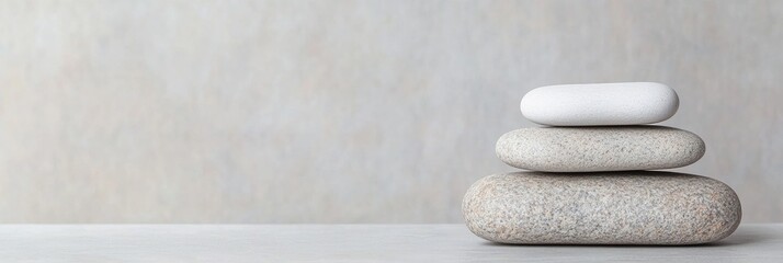 Poster - Minimalist Stack of Three Zen Stones on a Neutral Background