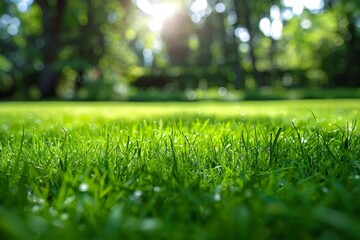 Green grass shining under the summer sun in the park