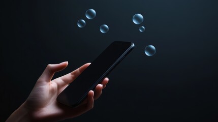 Poster - Smartphone in hand displaying bubbles, symbolizing online communication and connectivity. Technology in daily life.