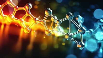 Poster - Colorful molecular structure design with glowing elements on a dark background