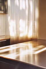Aufkleber - Serene Morning Light on Minimalist Beige Kitchen Counter in a Natural Setting with Warm, Earthy Tones