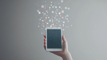 Poster - Hand showcasing a smartphone with a starry app burst. Concept of unlimited app connectivity in the digital age.