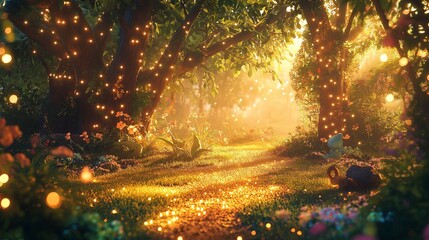 Poster - an enchanting forest filled with whimsical creatures