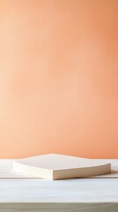 Aufkleber - Minimalist Soft Pastel Orange Table Surface for Product Display with Contemporary Bokeh Floral-Themed Background, Warm Elegant Lighting