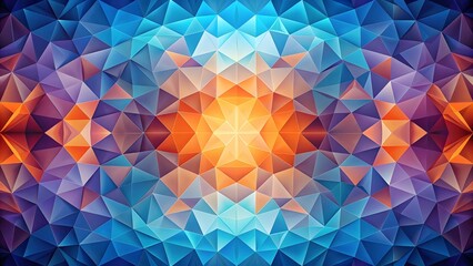 Poster - The image displays a mesmerizing pattern formed by abstract polygons in shades of blue orange and purple. Abstract colorful low poly background