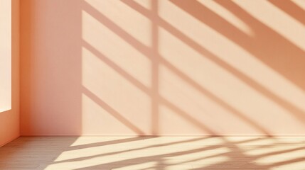 Poster - Warm Ambient Light on Minimalistic Soft Pastel Peach Wall in Modern Interior Setting - Serene and Contemporary Atmosphere