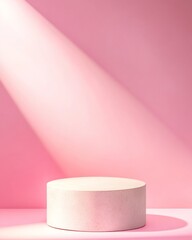 Aufkleber - Minimalist Neon Pink Podium Mockup with Textured Finish and Soft Glow Effect in a Bright White Background, Captivating Vibrant Display