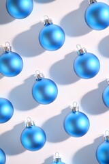 Poster - Bright Blue Ornaments on Snow-White Background Clean, Crisp Winter Composition with Depth and Repetition